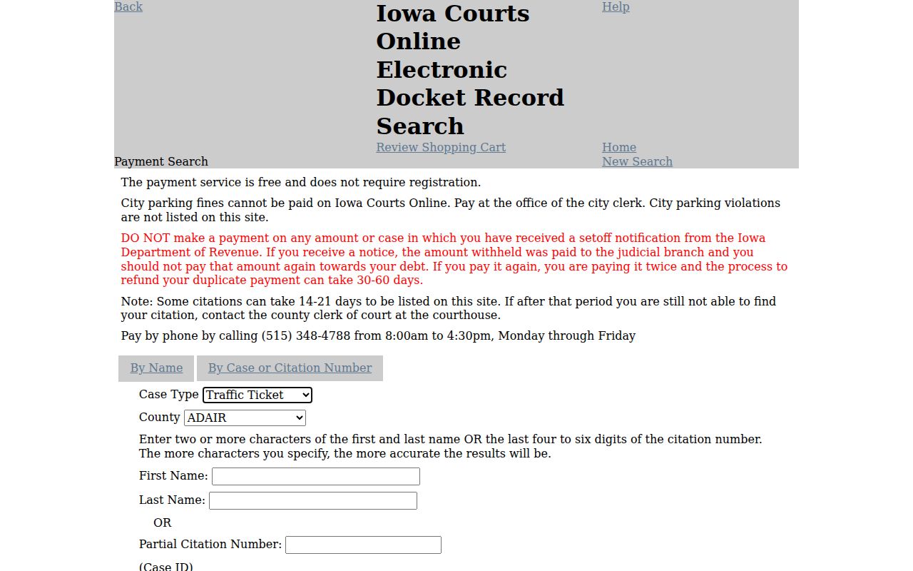 Calhoun County warrant lookup case and citation controls