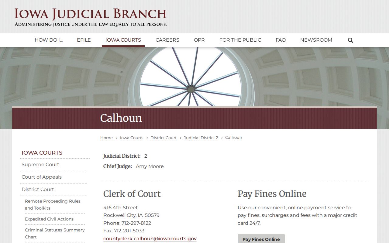 Calhoun County warrant lookup Clerk of Court contact screen