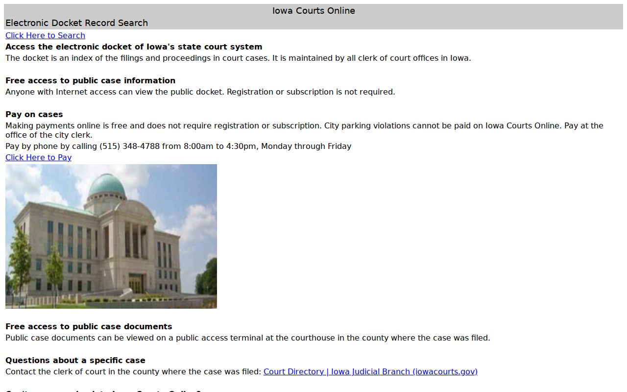 Calhoun County warrant lookup entry in Iowa Courts Online