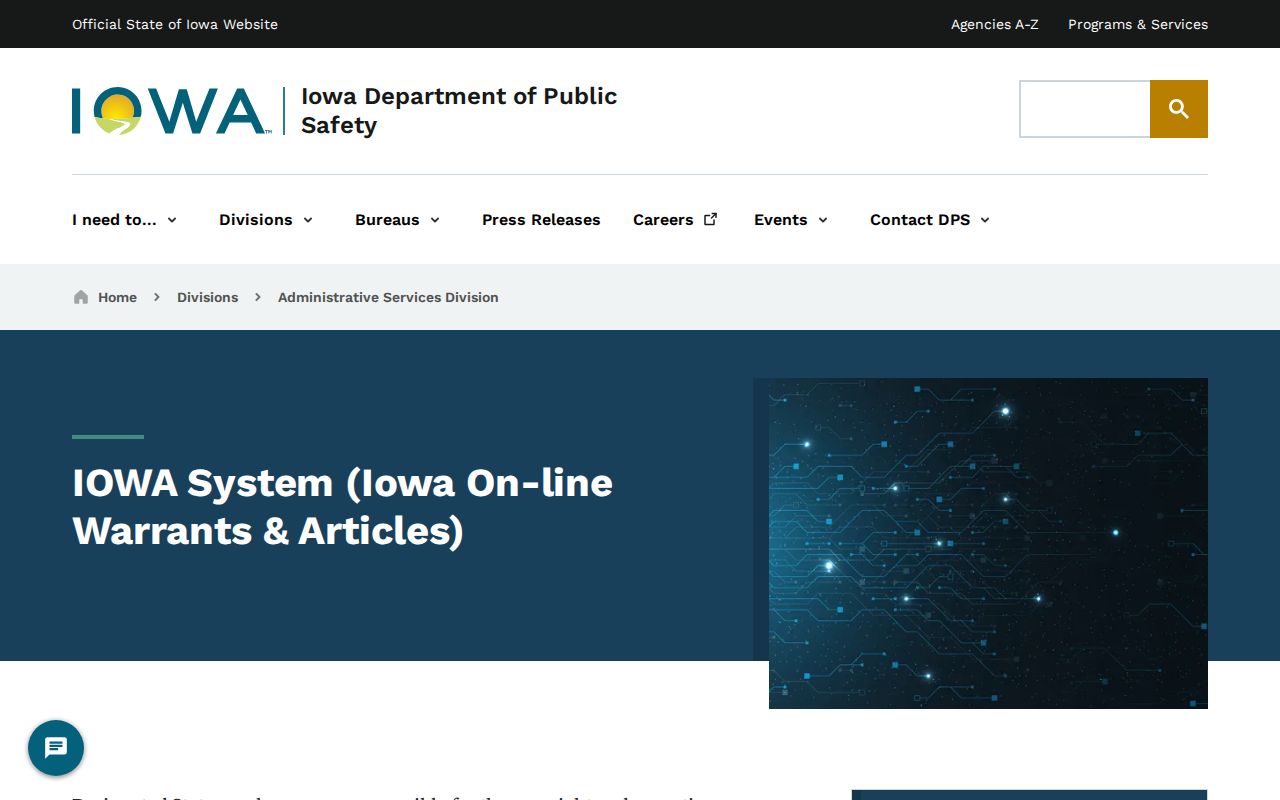 Iowa Department of Public Safety description of the agency-only IOWA System