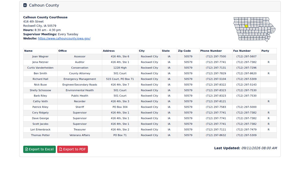 Official directory entry for the Calhoun County Sheriff
